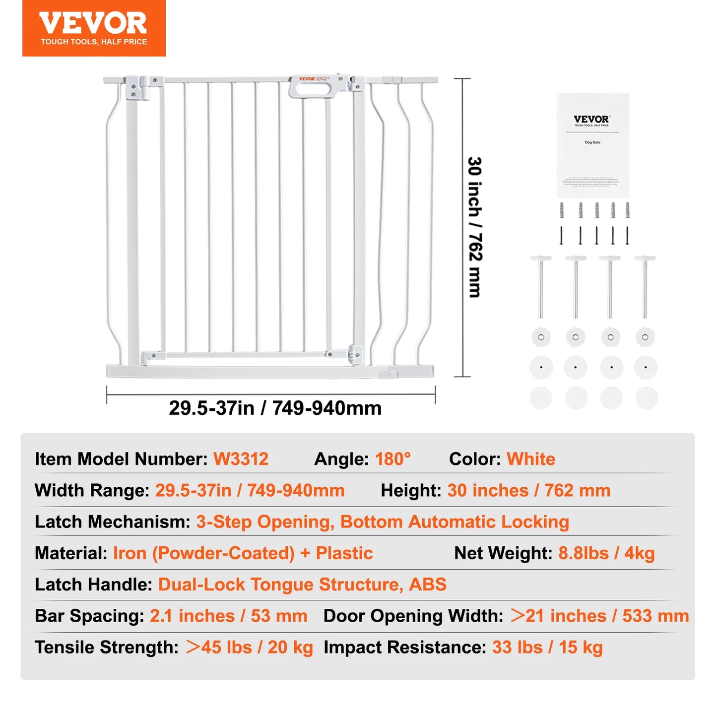 SucceBuy Stainless Steel Baby Gate Pressure Mount With Walk Thru