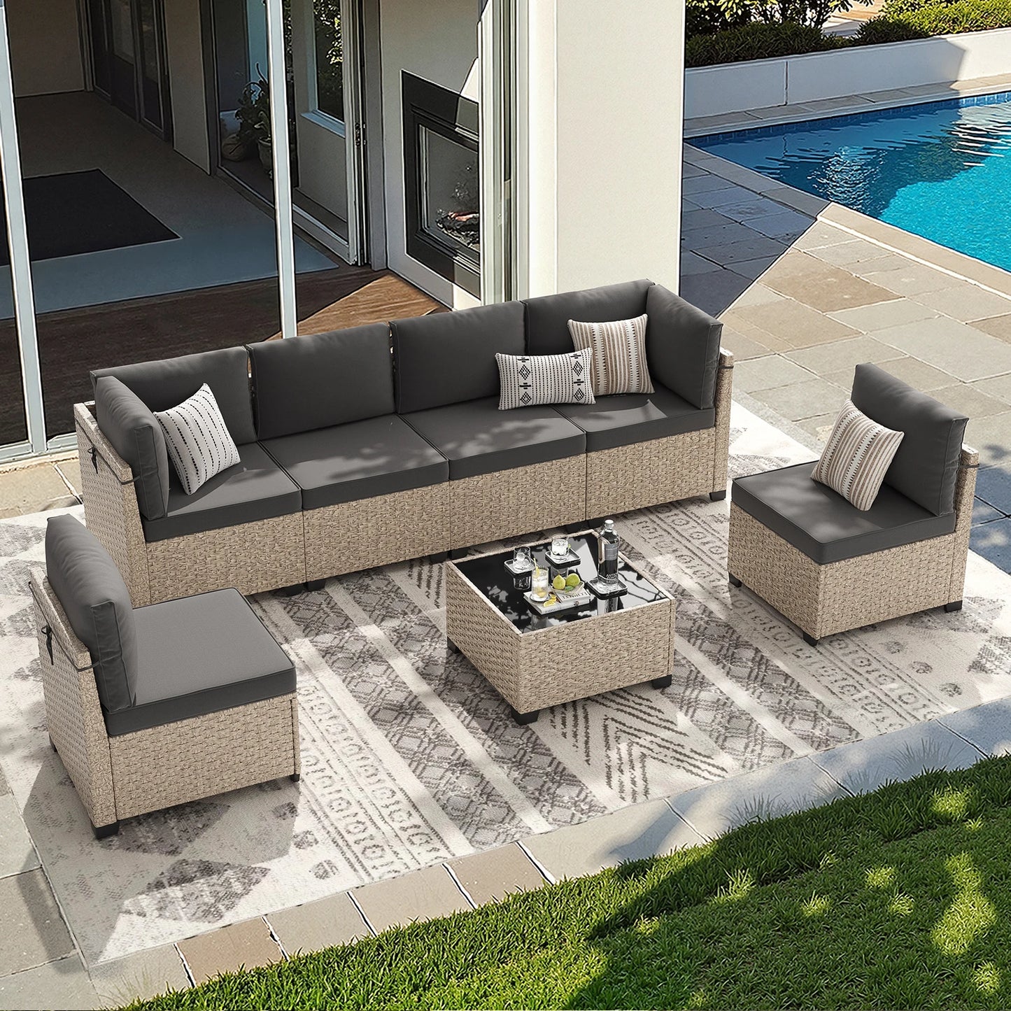 Soohow Outdoor Rattan Patio Sofa Set With Tempered Glass Table