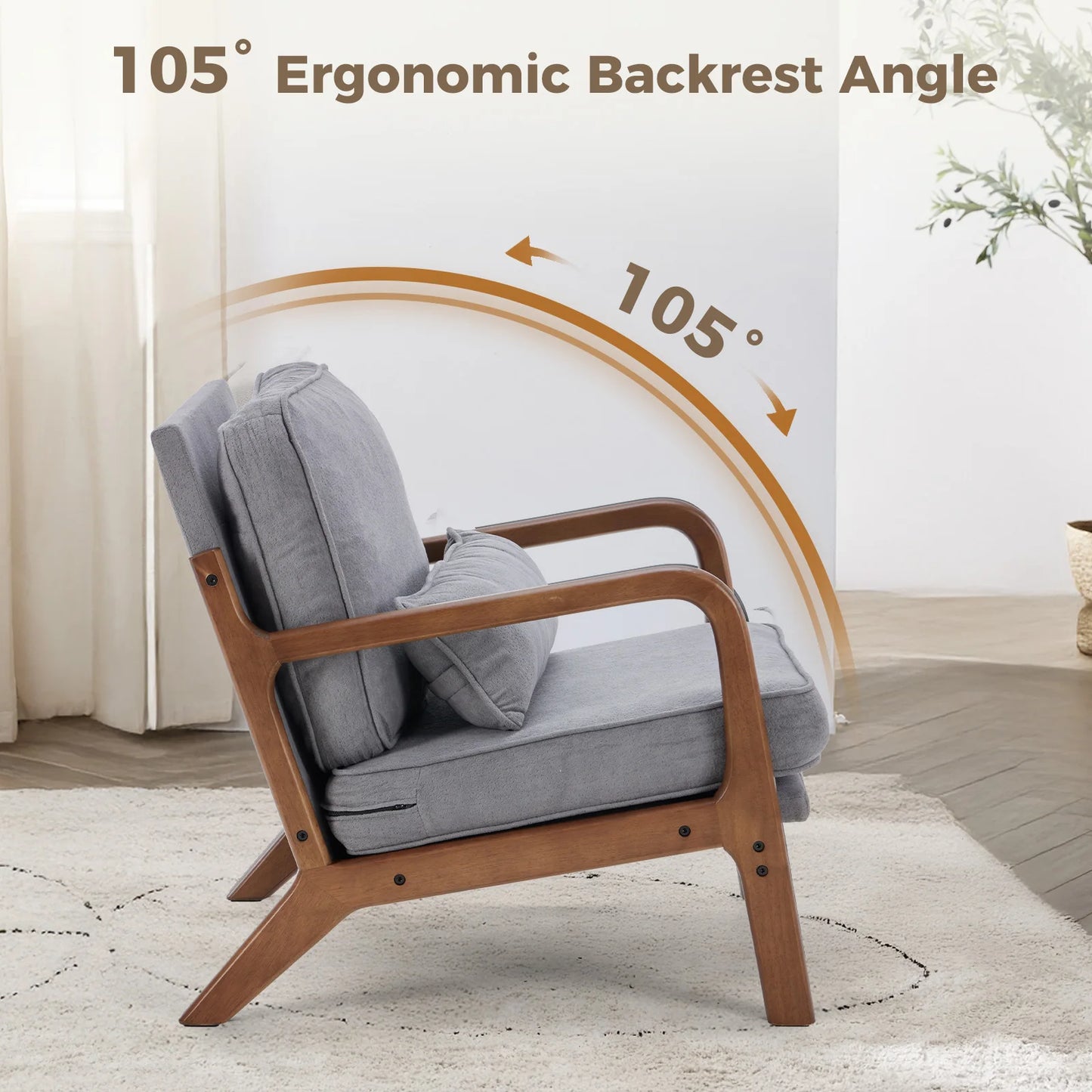 Jhk Mid Century Modern Wooden Frame Accent Lounge Chair