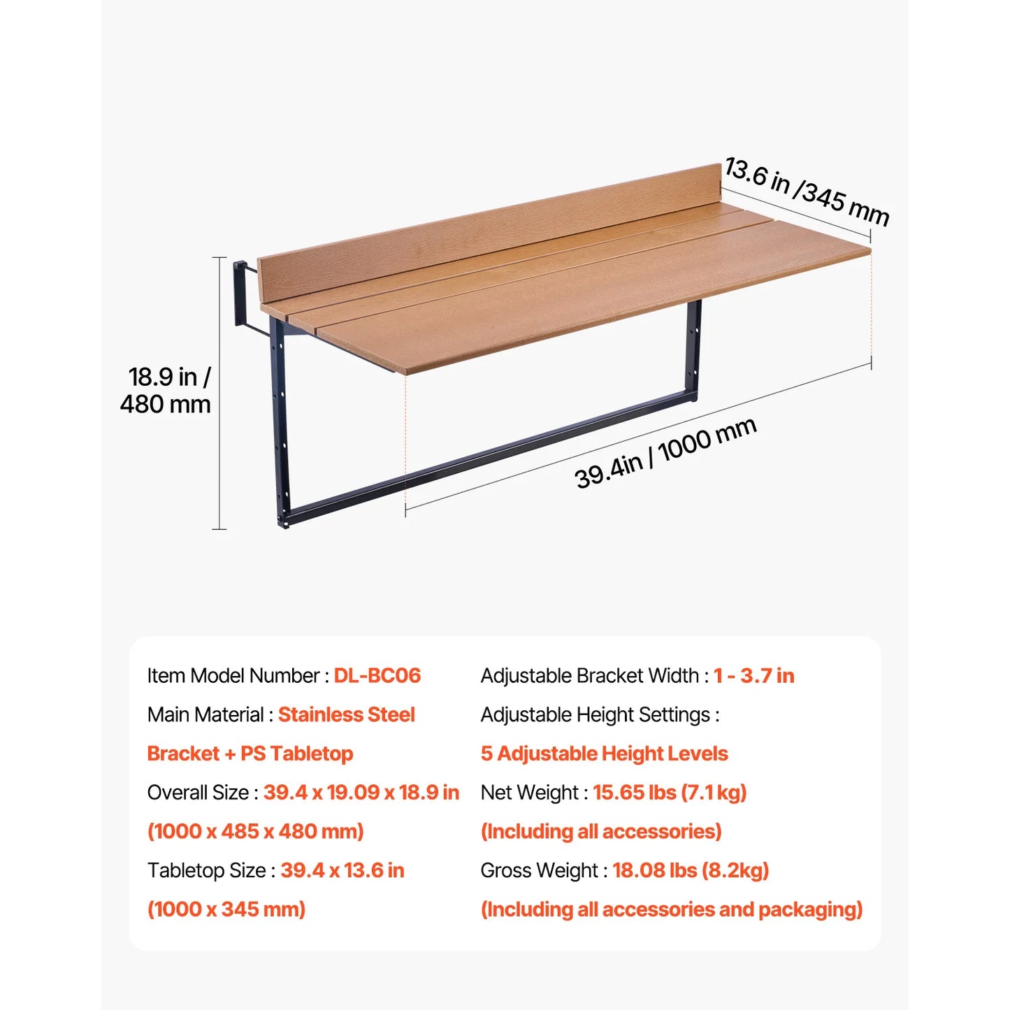Foldable Balcony Railing Serving Table For Outdoor Use