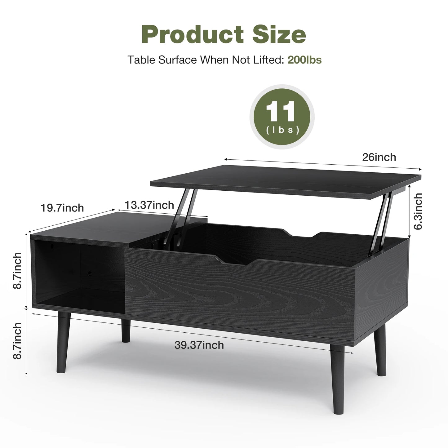 JHK Lift Top Coffee Table With Adjustable Storage Shelf