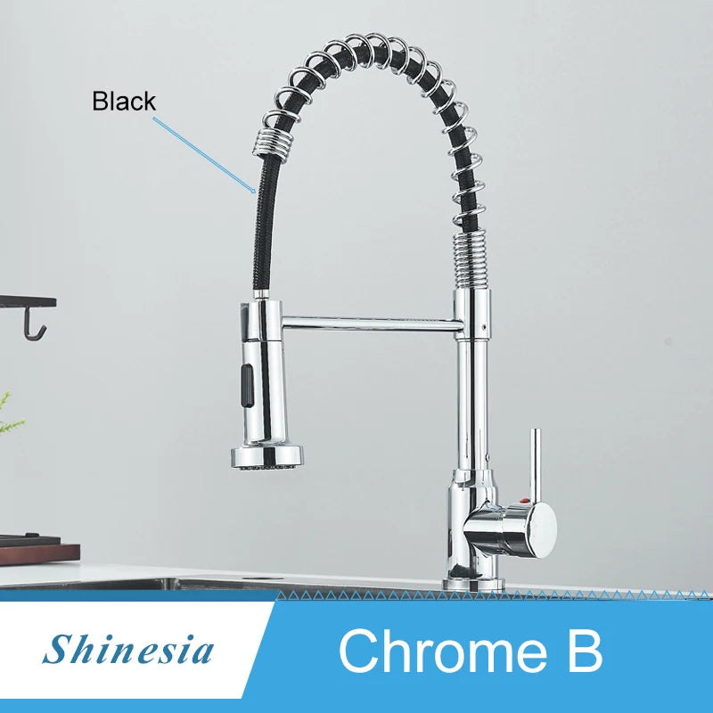 Shinesia Black Kitchen Faucet Stainless Steel Mixer Tap 360 Degree Rotation Stream Sprayer Nozzle Kitchen Sink Hot Cold Taps
