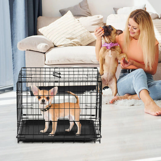 JHK Single Door Folding Wire Dog Kennel With Leak Proof Pan