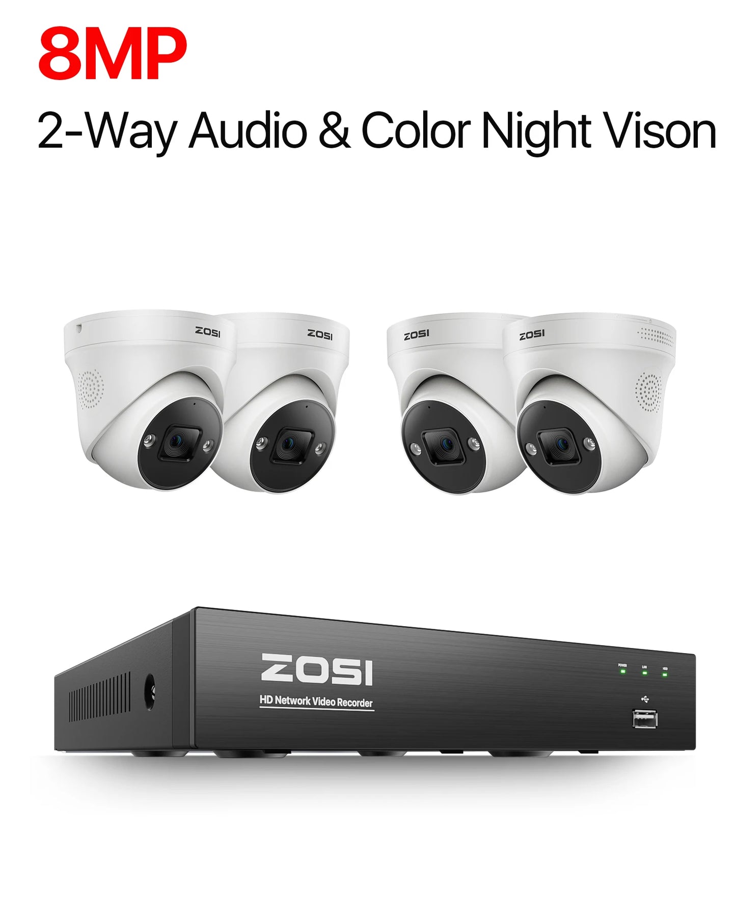 ZOSI 4K 8MP 5MP POE Video Surveillance Kit 8CH H.265 Home CCTV NVR Set Color Night Vision AI Detection IP Security Camera System