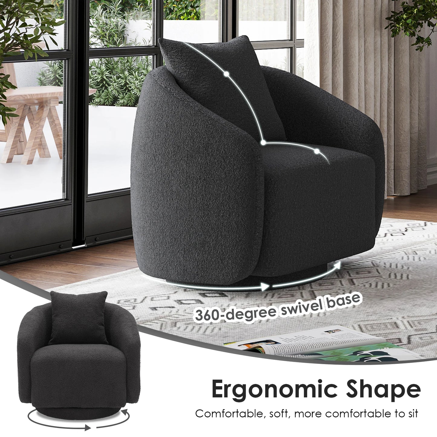 FARINI Swivel Barrel Armchair With Fabric And Metal Frame