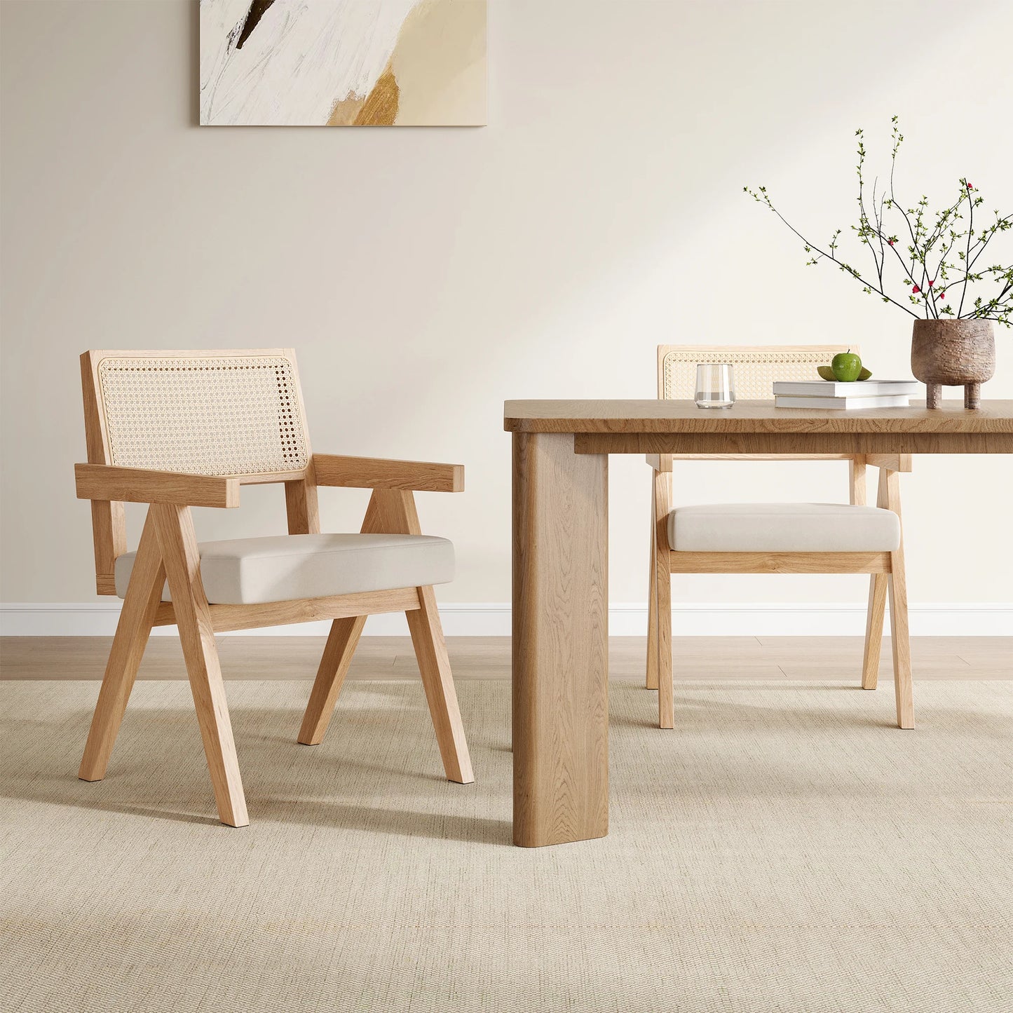 FARINI Mid Century Rattan Dining Chairs With Ash Wood Frame