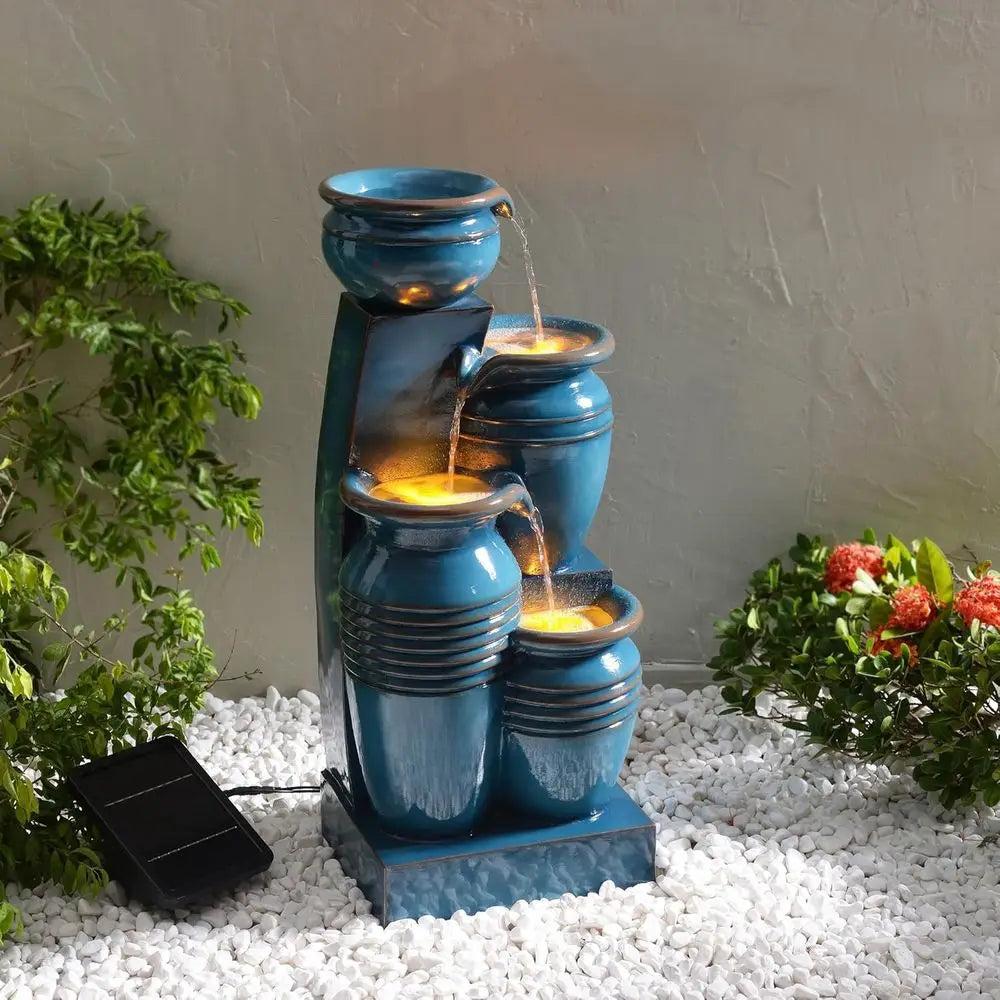 UKMJ Four Tier Cascading Bowl Fountain With LED Garden Lighting