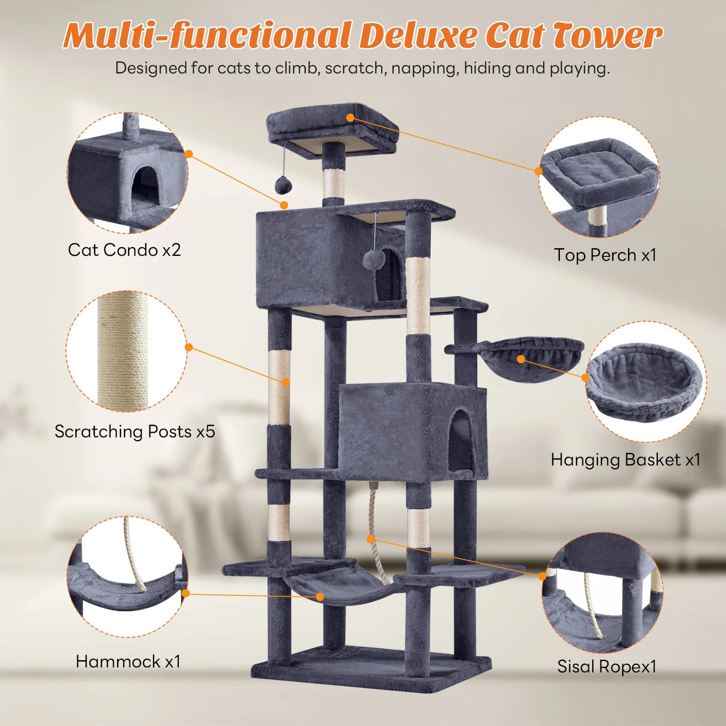 MCQ Multi Level Cat Climbing Tree With Sisal Scratching Posts