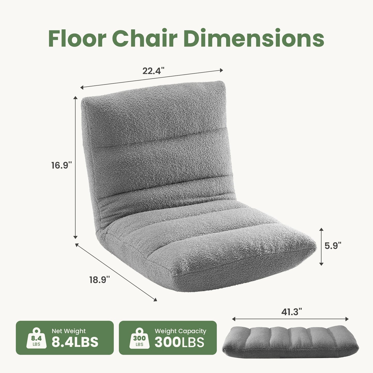 Jhk Adjustable Folding Floor Chair With Comfortable Velvet Cushions