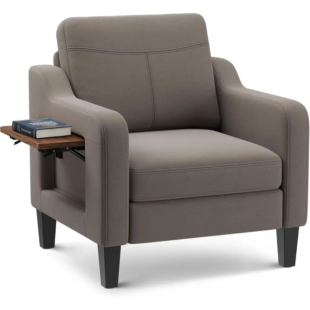 Upholstered Rotatable Armchair With Wooden Frame For Living Room