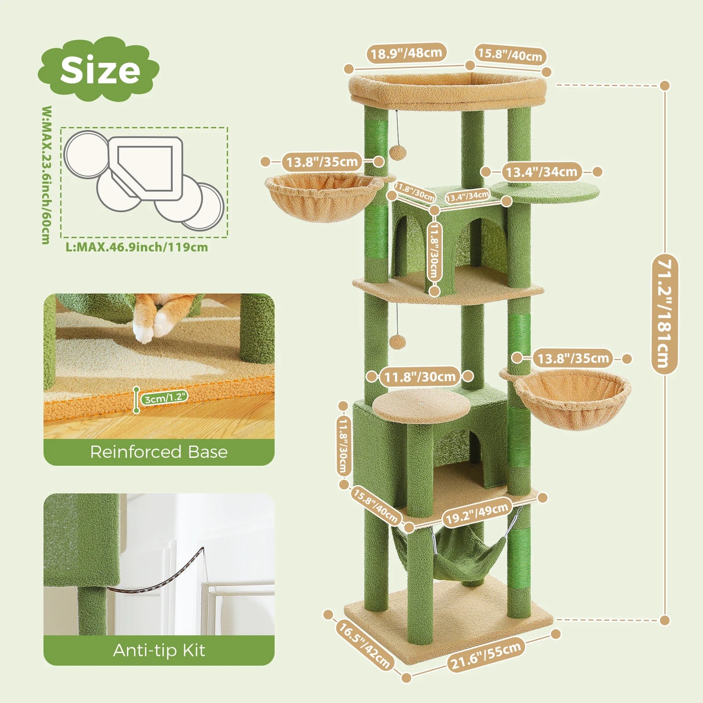 PAWZ Road Tall Cat Tree With Scratching Posts Perch