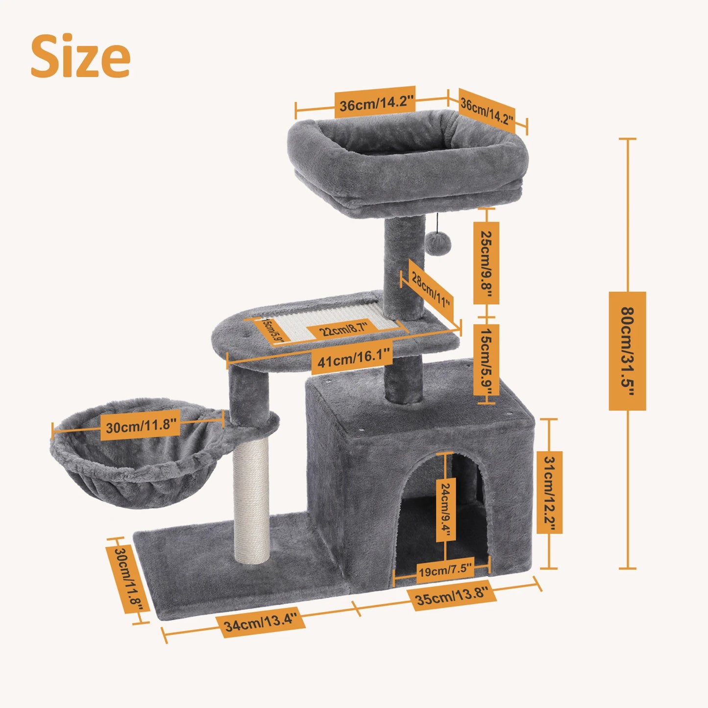 Pawz Road Three Tier Cat Tree With Scratcher And Hammock