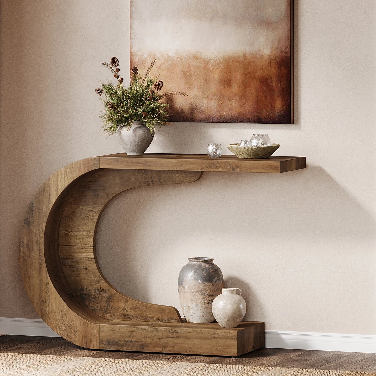 Tribesigns Wooden Oval Console Table With Storage Shelf