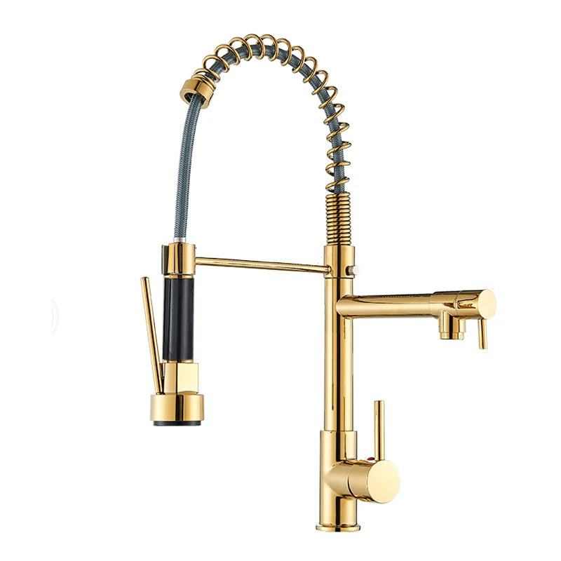Rozin Black and Rose Golden Spring Pull Down Kitchen Sink Faucet  Hot & Cold Water Mixer Crane Tap with Dual Spout Deck Mounted