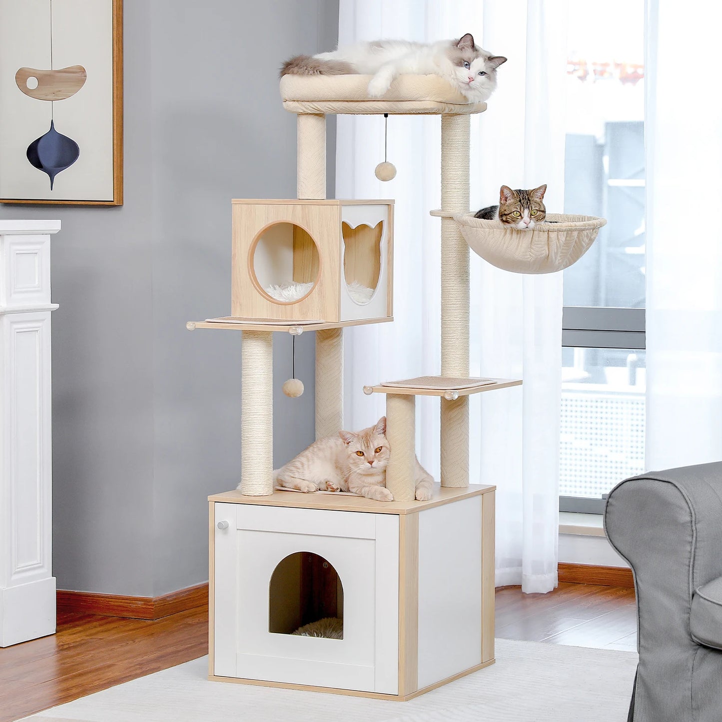PAWZ Ro Multi-Level Cat Tree Wood Tower With Scratching Posts