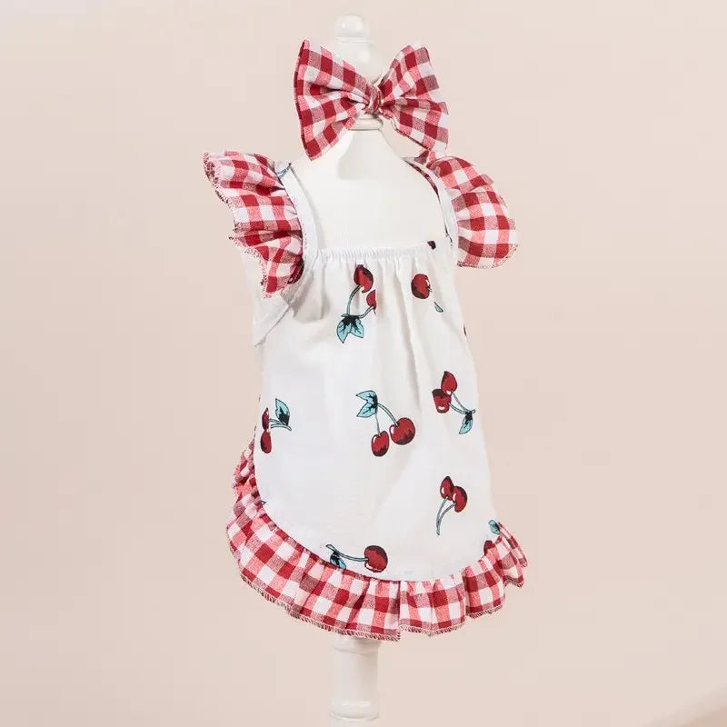 Cute Printed Pet Dress With Bow And Plaid Princess Style