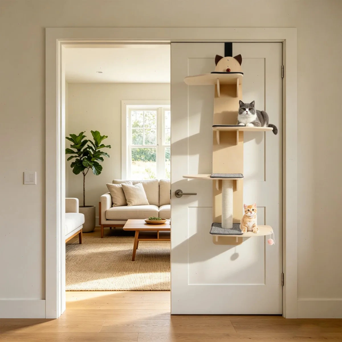 Door Hanging Cat Tree With Scratch Post And Teaser Ball