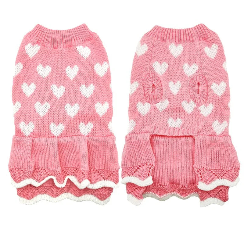 Cute Heart Knit Warm Pet Sweater For Dogs And Cats