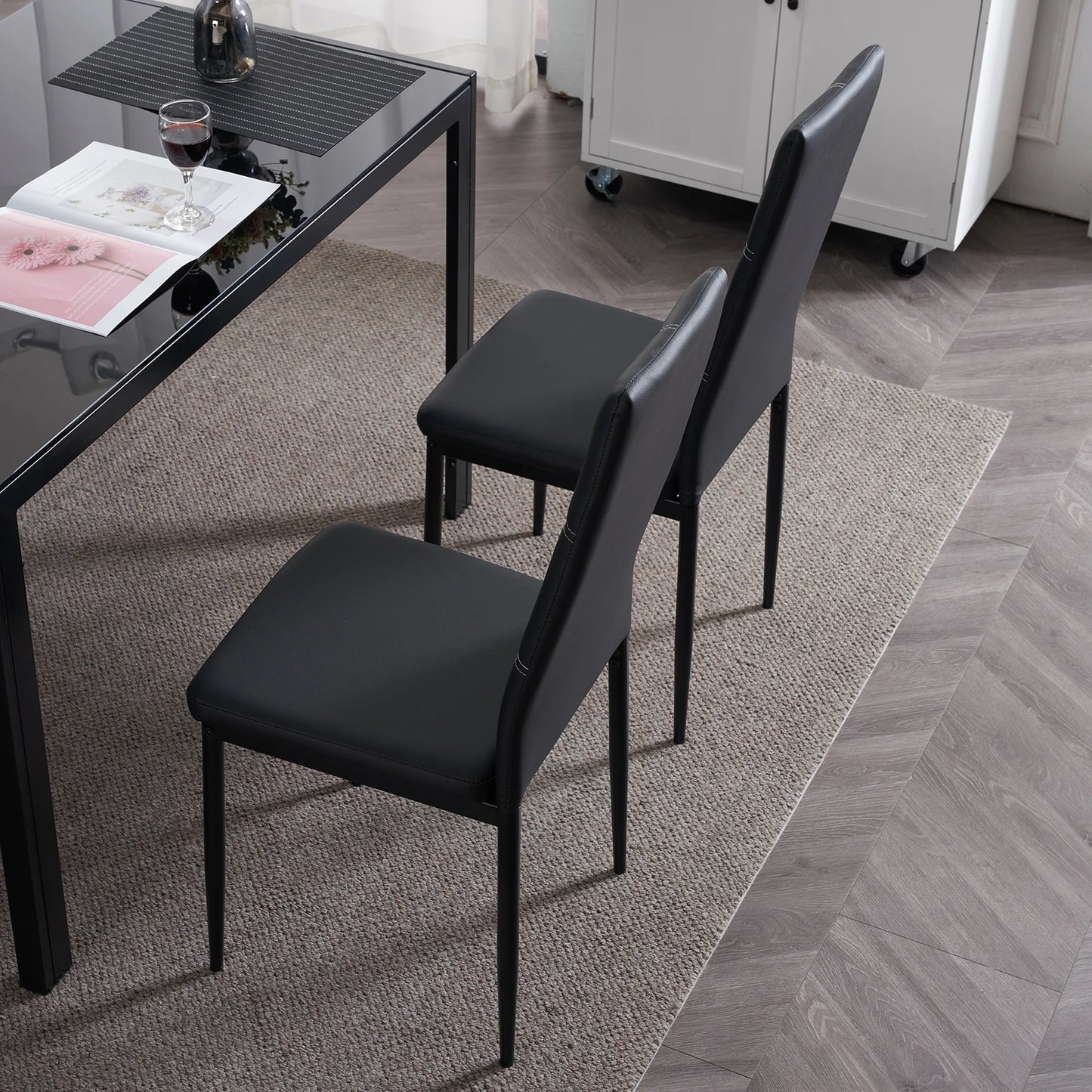 Set Of 4 Synthetic Leather Dining Chairs Modern High Backrest
