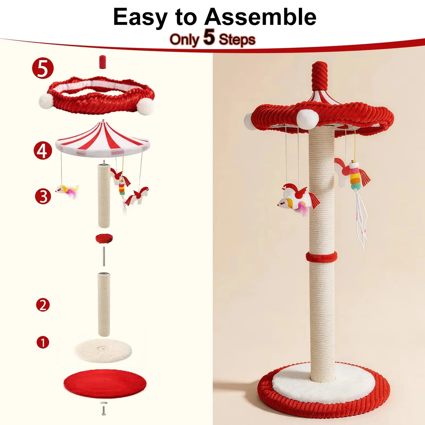 CWV Cat Scratching Post Tower With Rotating Feather Teaser