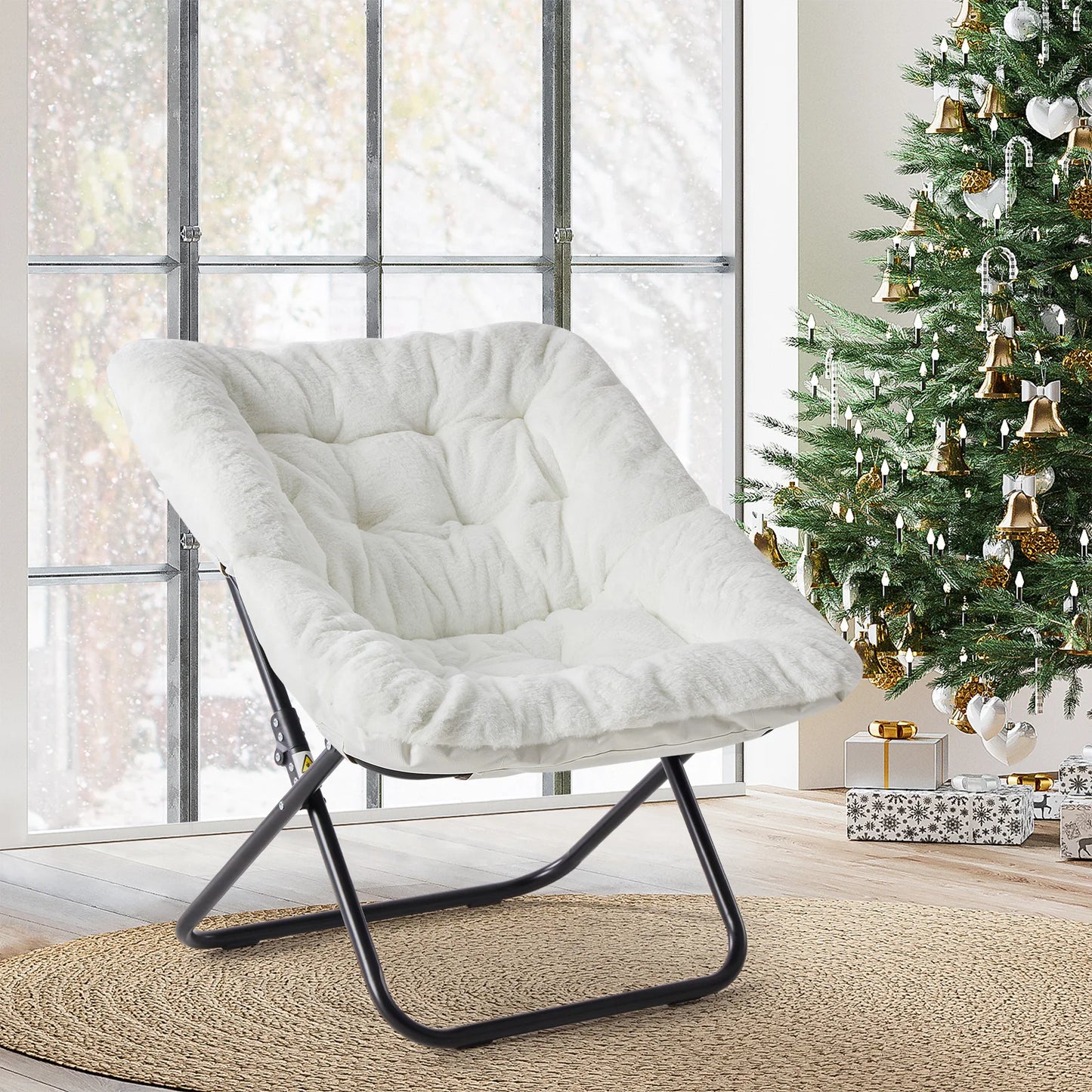 JHK Foldable Reading Saucer Chair With Comfortable Padded Seat