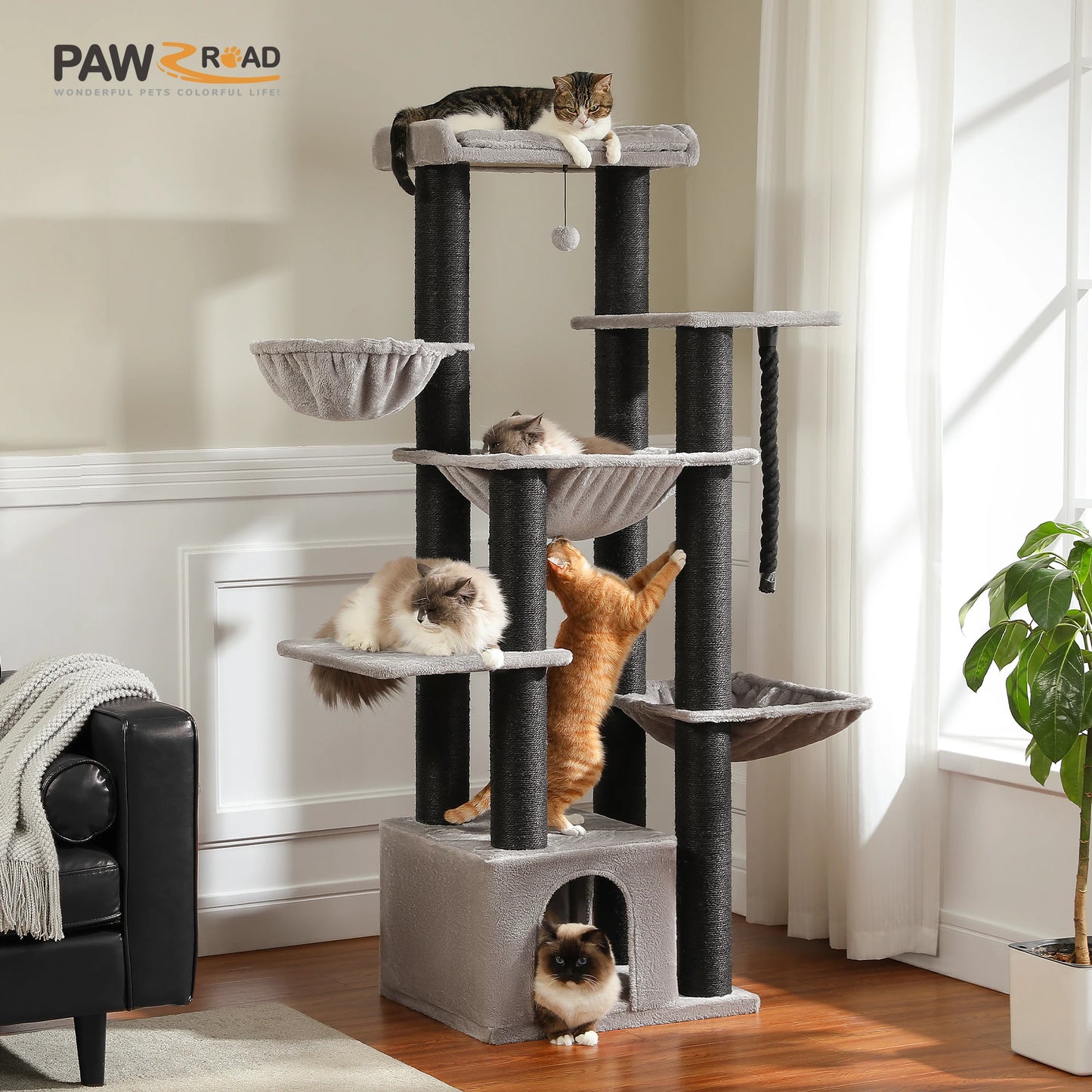 PAWZ Road Large Cat Tree With Hammock 11 Sisal Posts