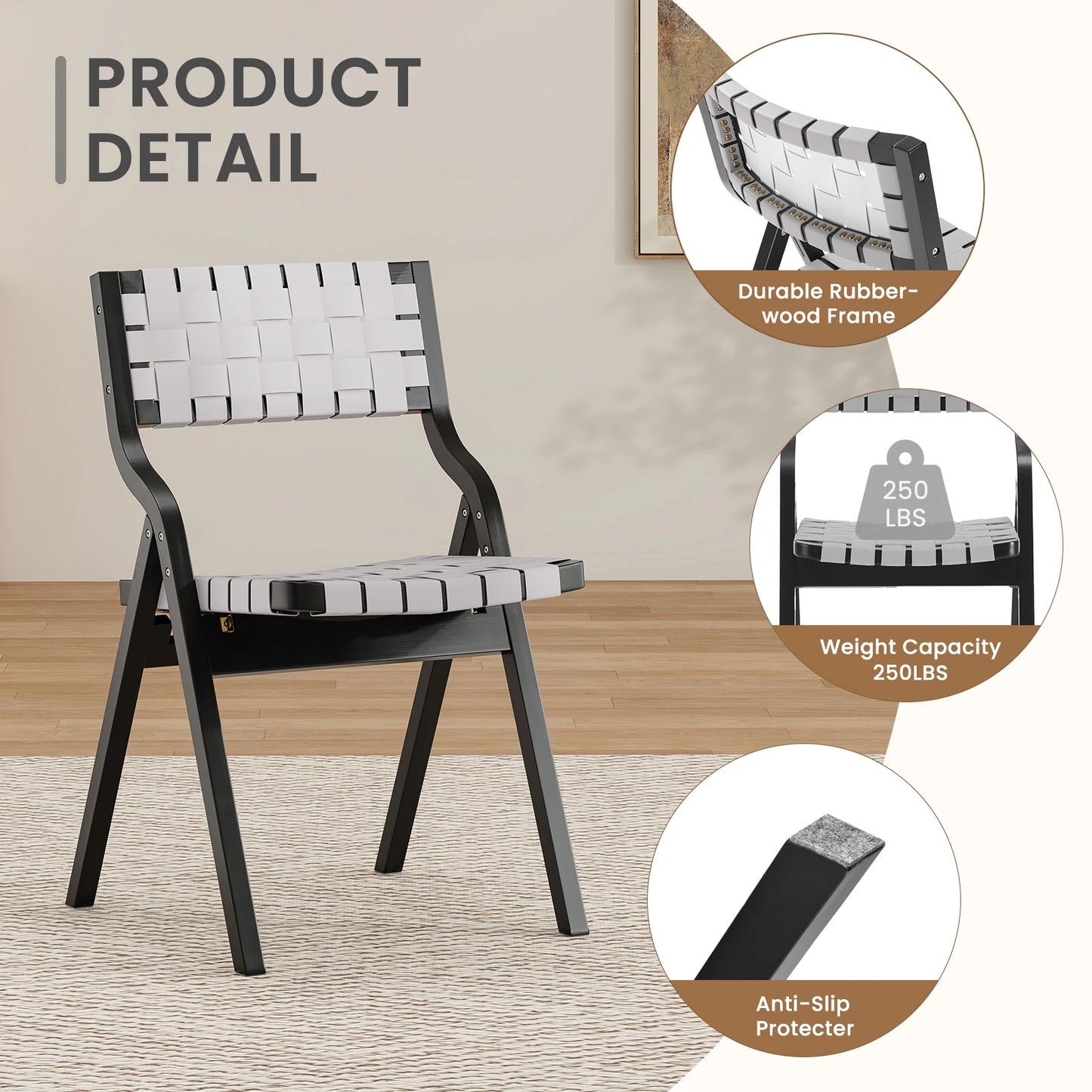 Farini Stackable Wood Folding Dining Chairs With Woven Seat