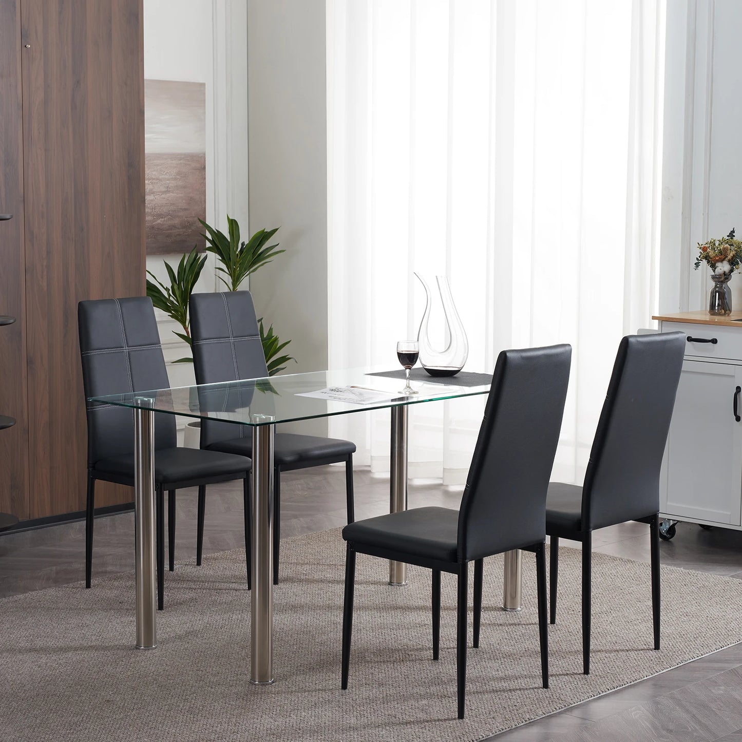 Set Of 4 Synthetic Leather Dining Chairs Modern High Backrest