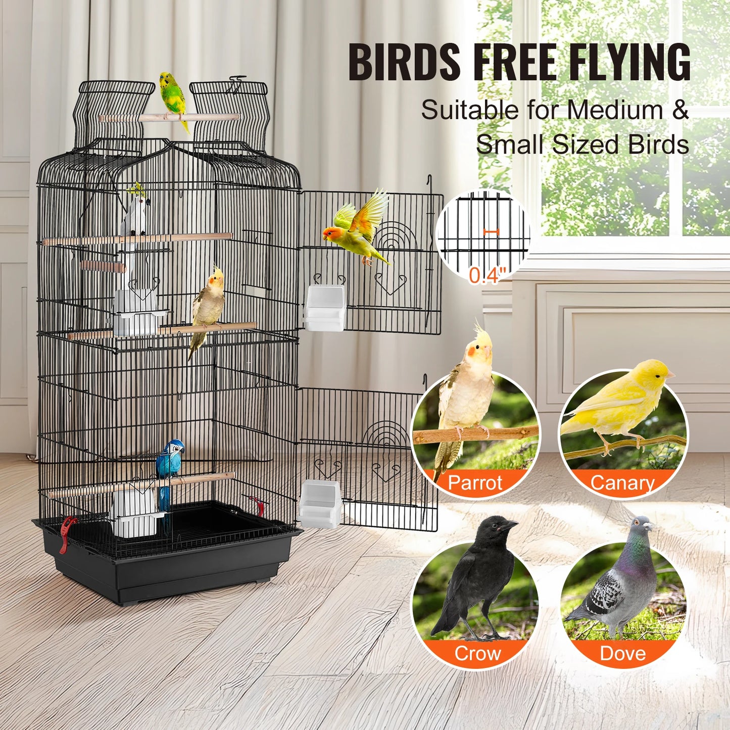 Open Top Hanging Parrot Bird Cage With Swing And Perch