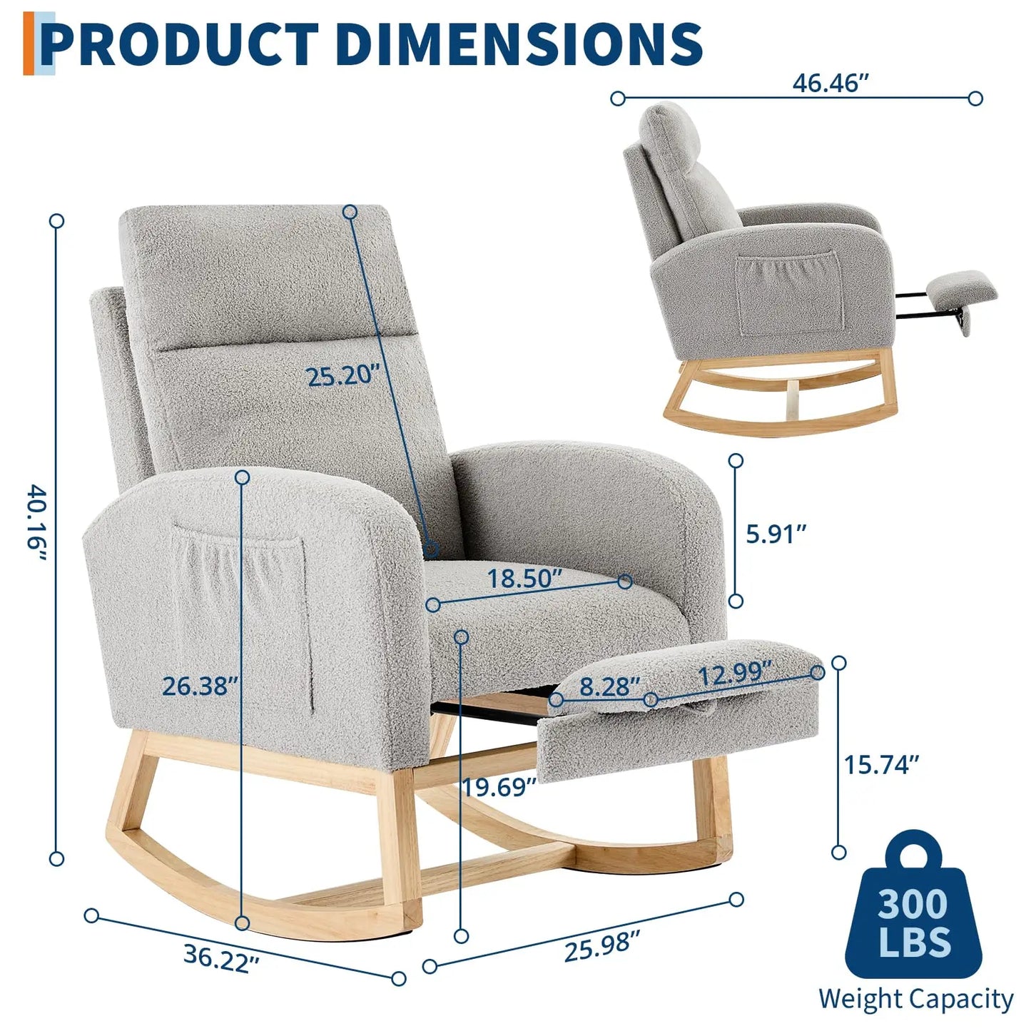 Modern Teddy Rocking Chair With Footrest For Bedroom And Nursery
