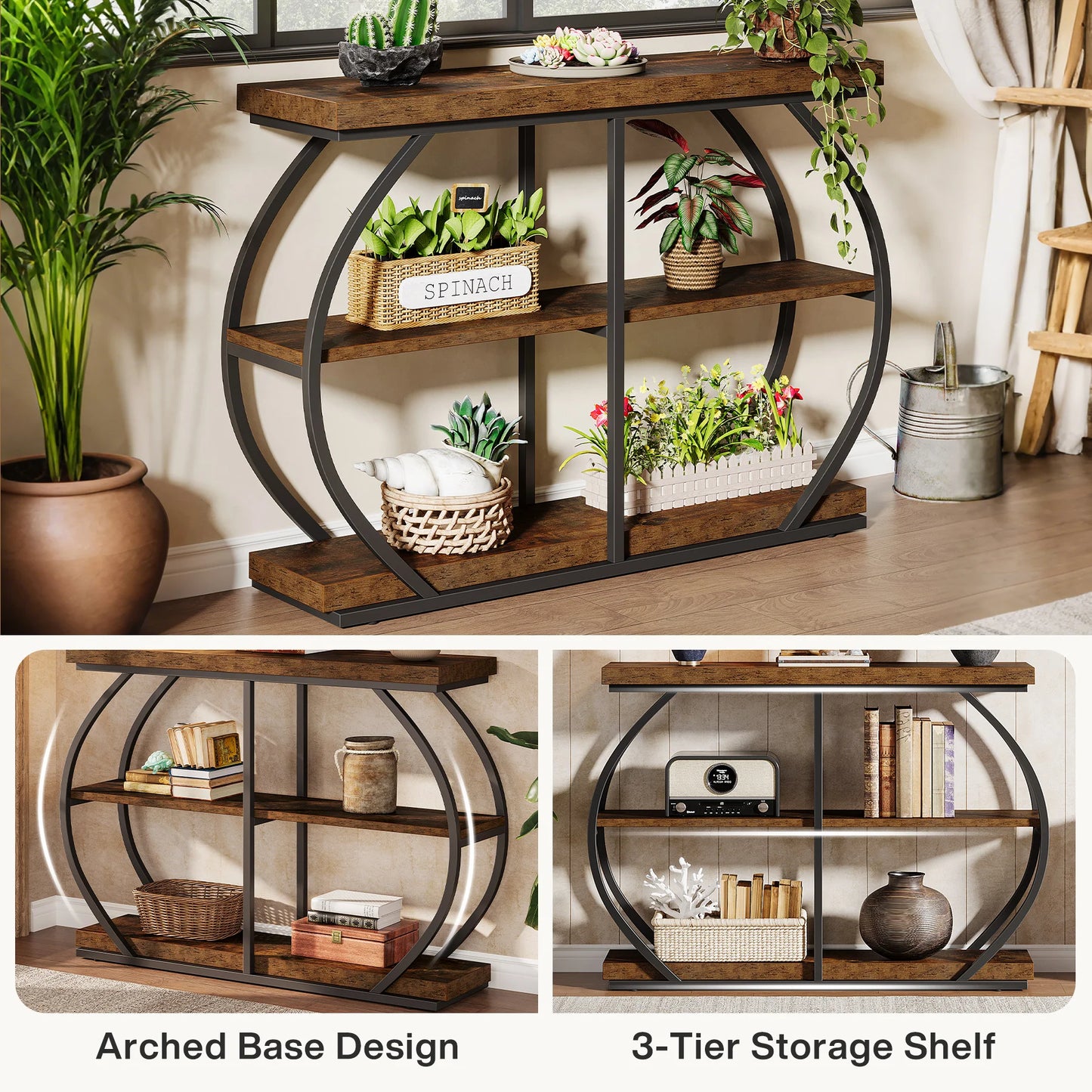 Tribesigns Industrial 3 Tier Entryway Console Table With Storage Shelves
