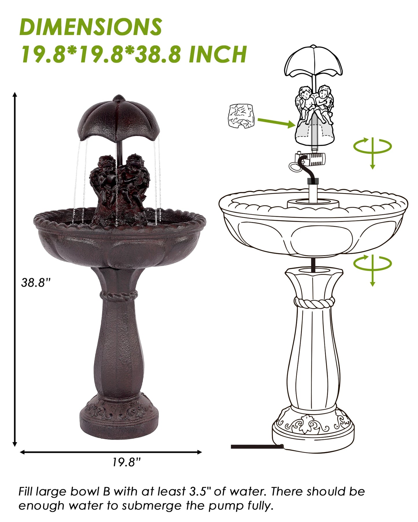 Solar Outdoor Water Fountain With Auto Shutoff And Silent Pump