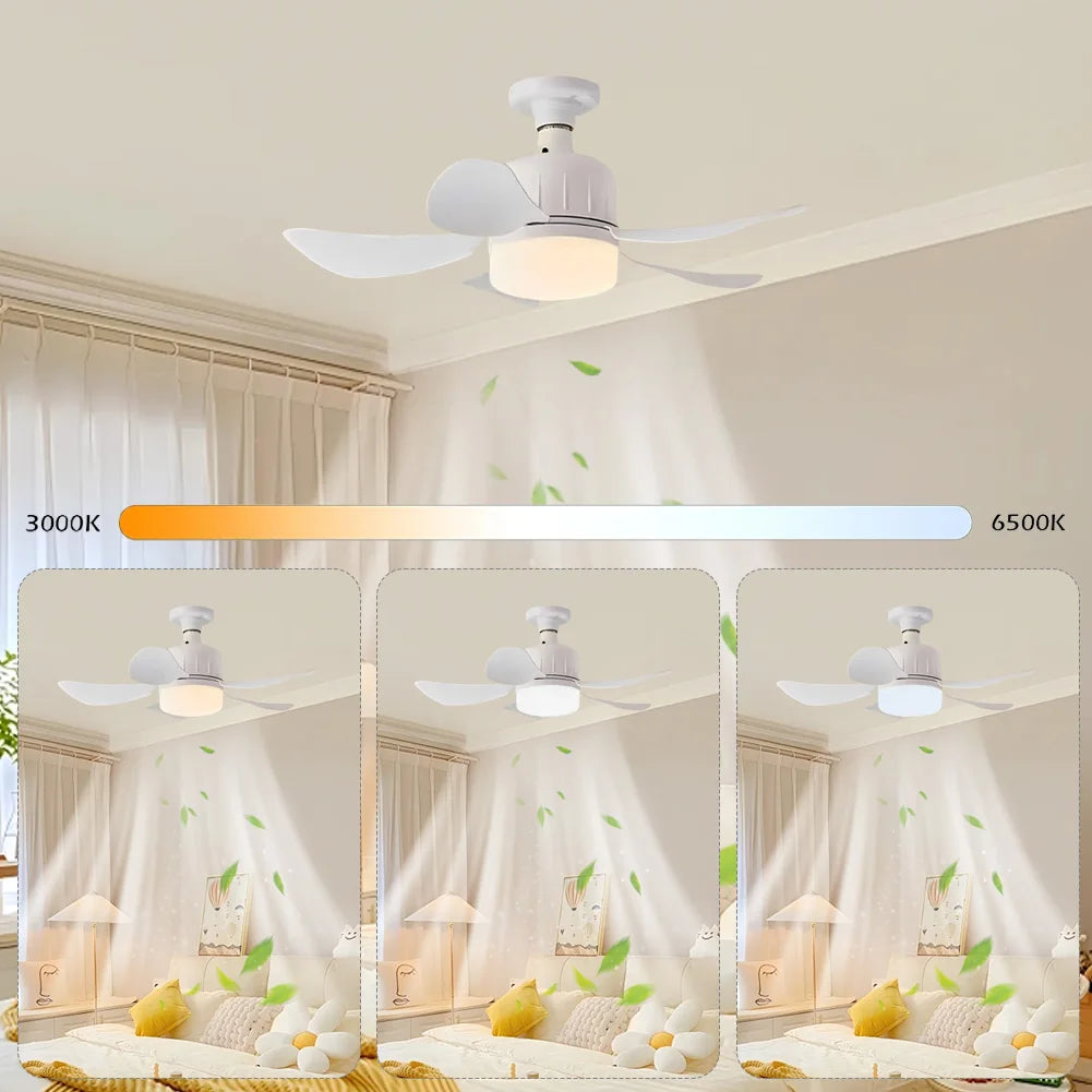 Chandelier Ceiling Fan E27 Base 3 Colors Dimmable Indoor Ceiling Fan Light 17.7 Inch Small Ceiling Fan Light for Kitchen Bedroom