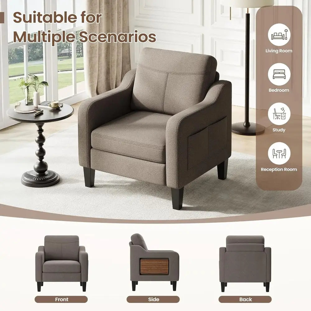 Upholstered Rotatable Armchair With Wooden Frame For Living Room