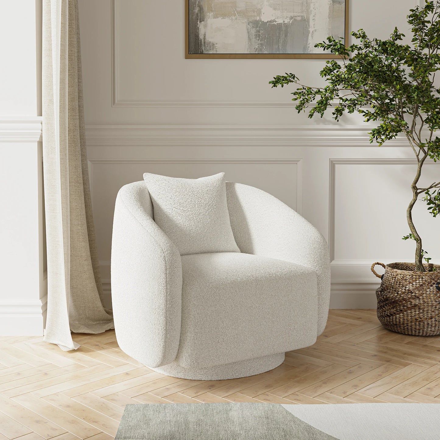 FARINI Swivel Barrel Armchair With Fabric And Metal Frame