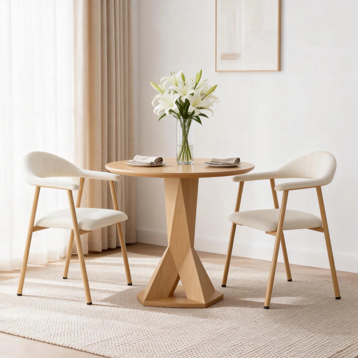 JHK Modern Linen Upholstered Dining Chairs With Curved Backrest