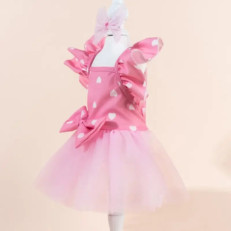 Printed Plaid Pet Princess Dress With Bow And Elastic Mesh