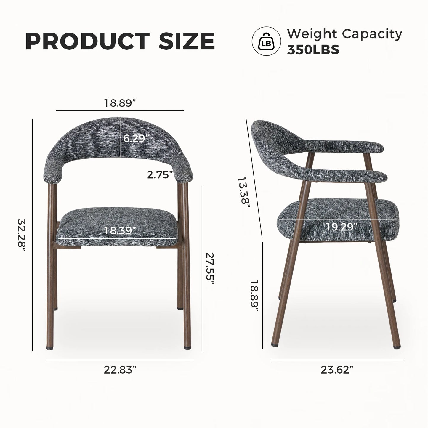 JHK Modern Linen Upholstered Dining Chairs With Curved Backrest