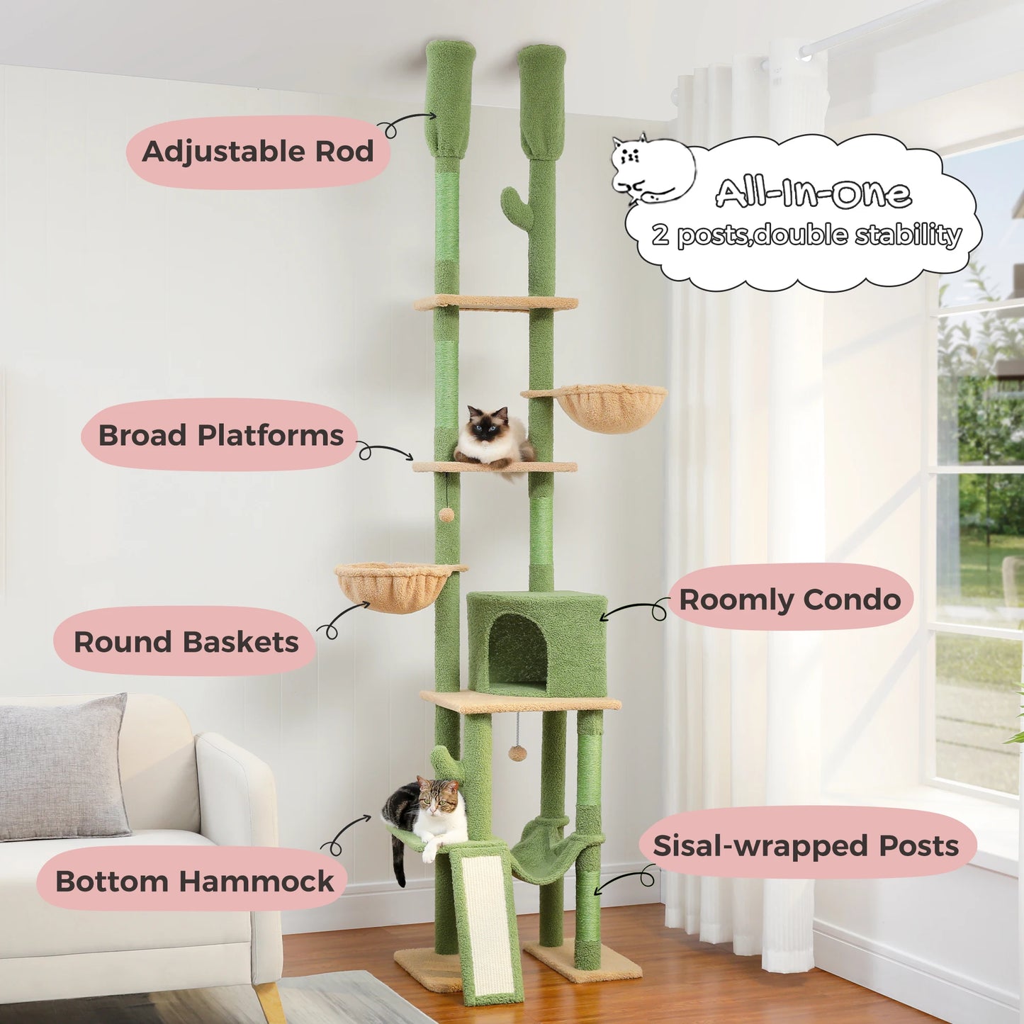 PAWZ Road Adjustable Height Floor To Ceiling Cat Tower