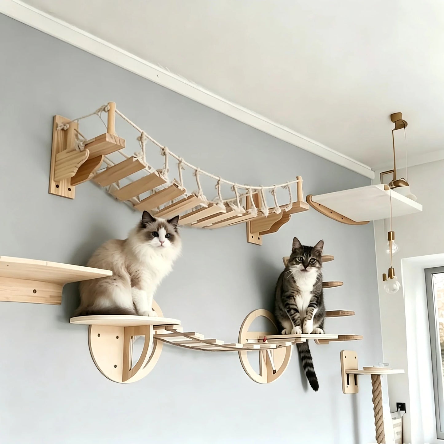 Wall Mounted Cat Climbing Bridge With Wrapped Sisal Rope