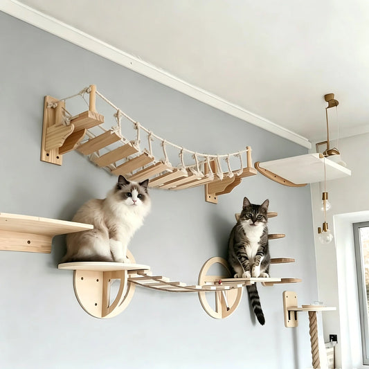 Wall Mounted Cat Climbing Bridge With Wrapped Sisal Rope
