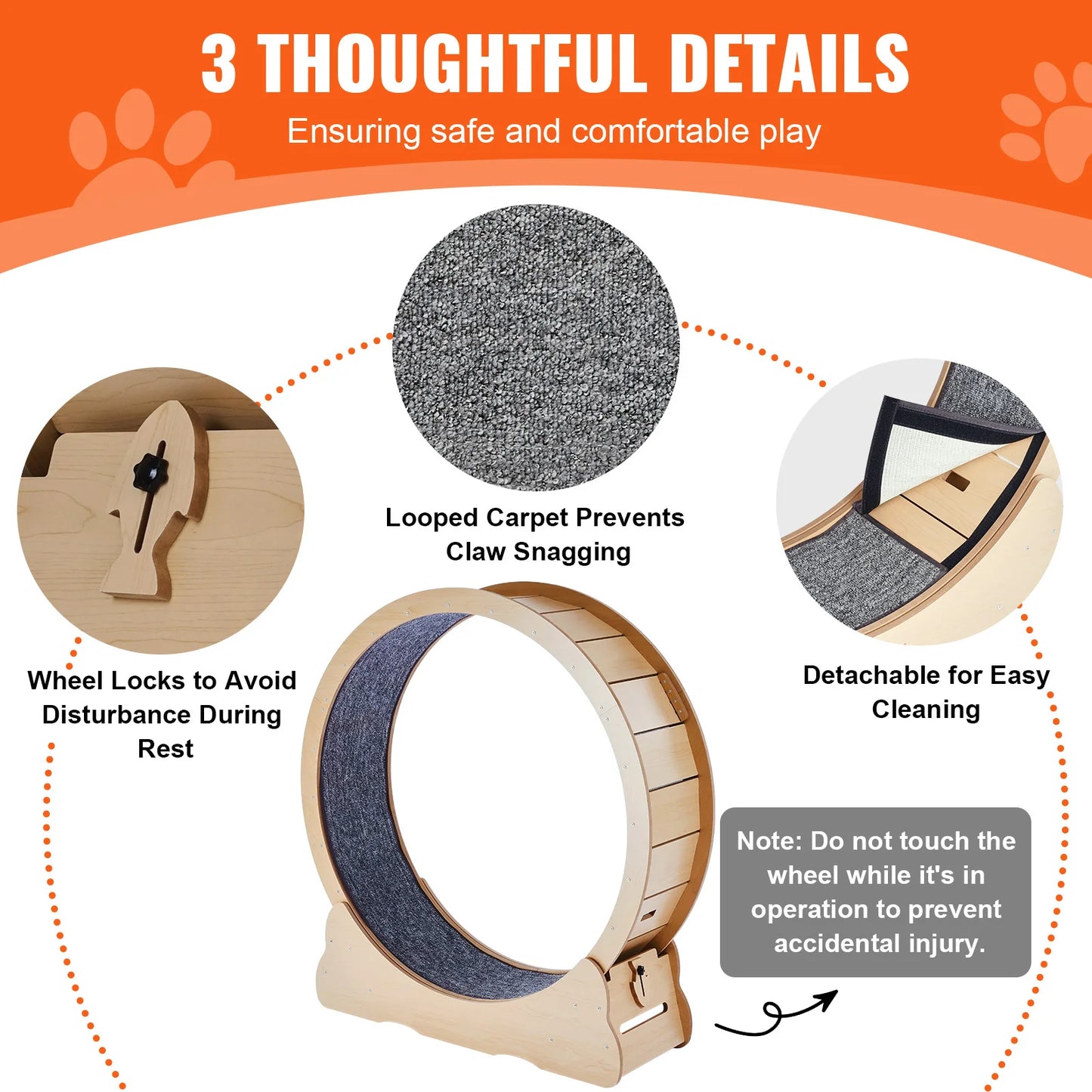 SucceBuy Wooden Cat Exercise Wheel With Detachable Carpet Cat Teaser