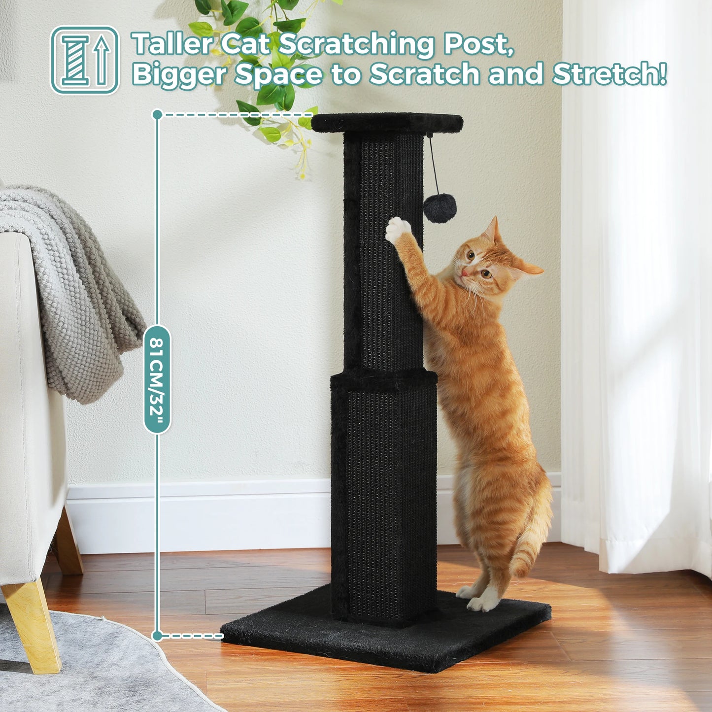 Pawz Road Woven Sisal Cat Scratching Post With Dangling Ball