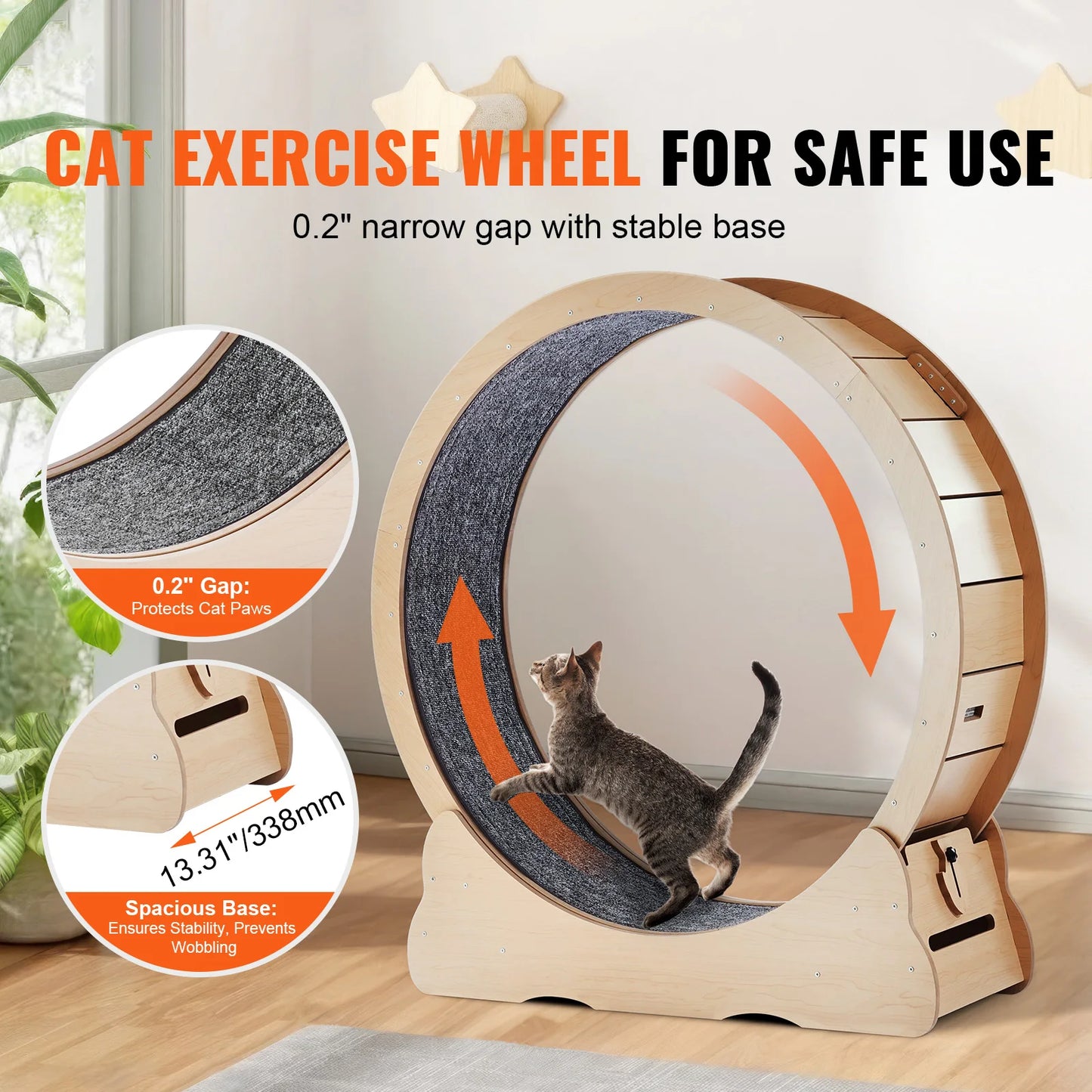 Premium Wooden Cat Exercise Wheel With Carpet And Toy