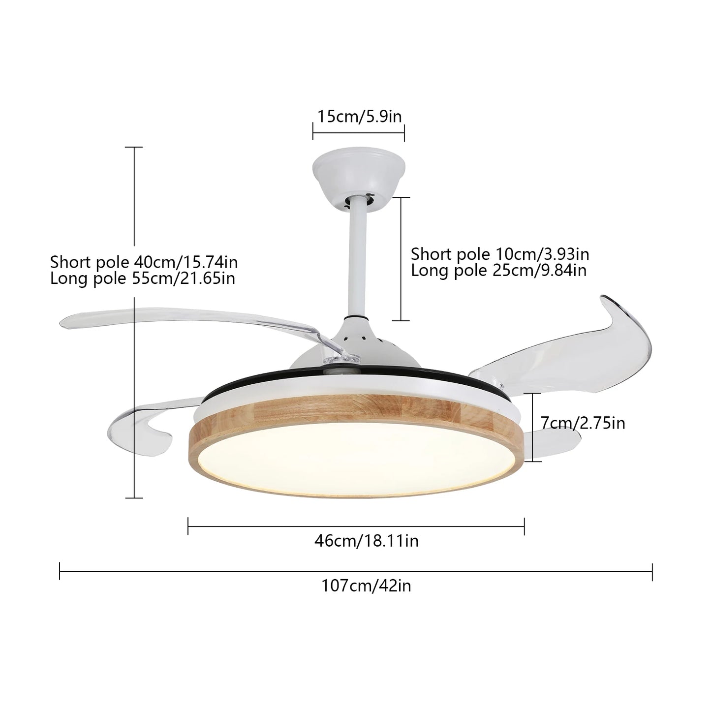 Remote Control Fan Chandelier 42 Inch Ceiling Fan Light 10-22m² Applicable Area Round Chandelier for Bedroom/Kitchen/Hotel