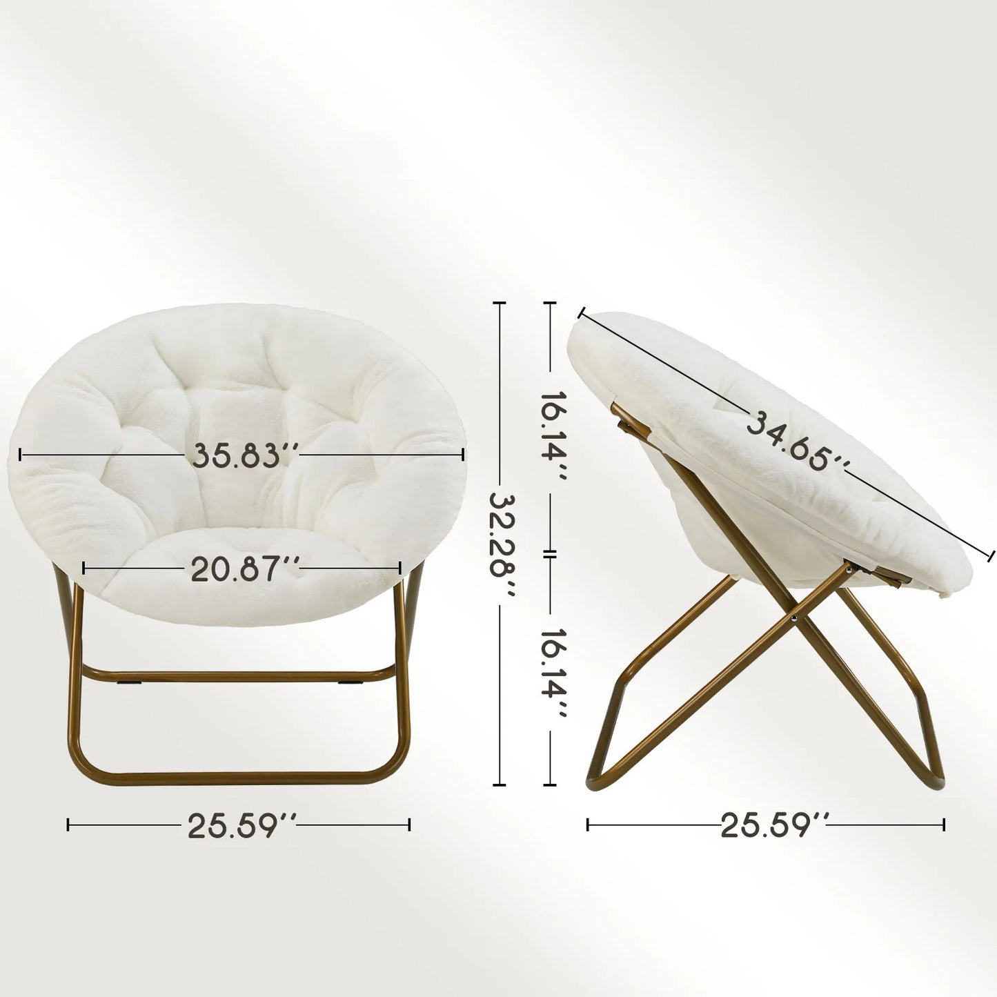 JHK Faux Fur Folding Saucer Lounge Chair With Metal Frame