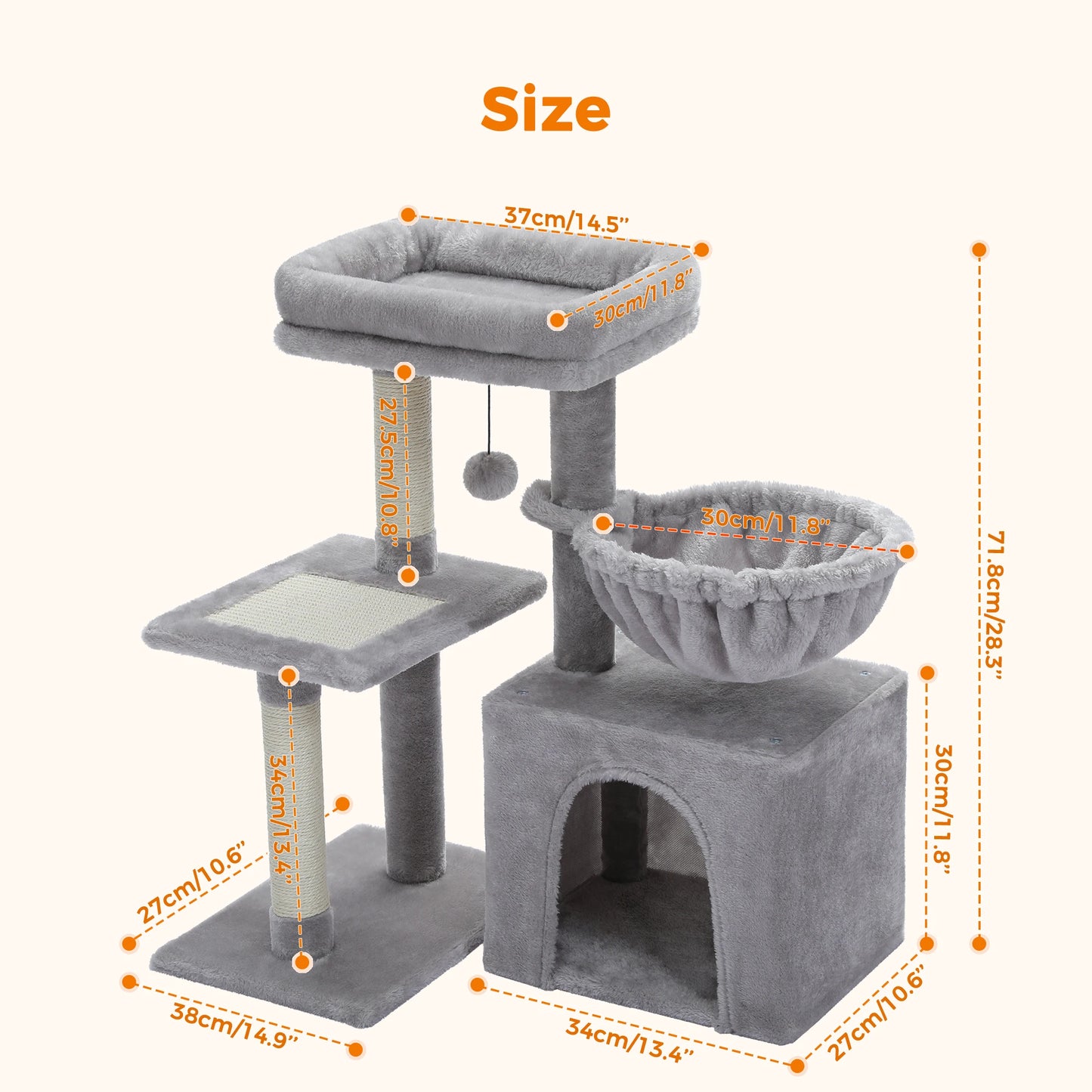 PAWZ Road Indoor Cat Tree Tower With Scratching Post Hammock