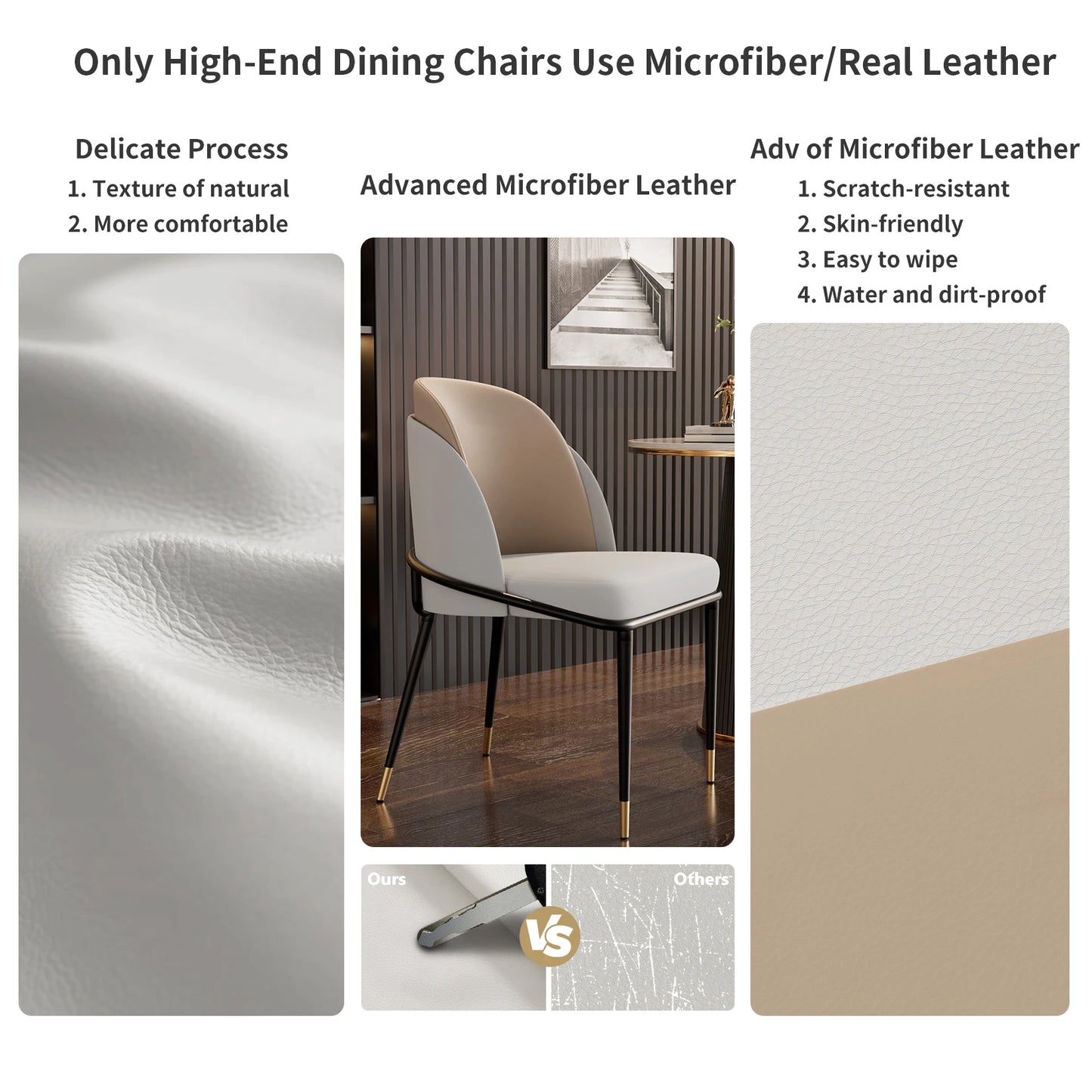 Modern Microfiber Silicone Leather Dining Chair Set With Metal Frame