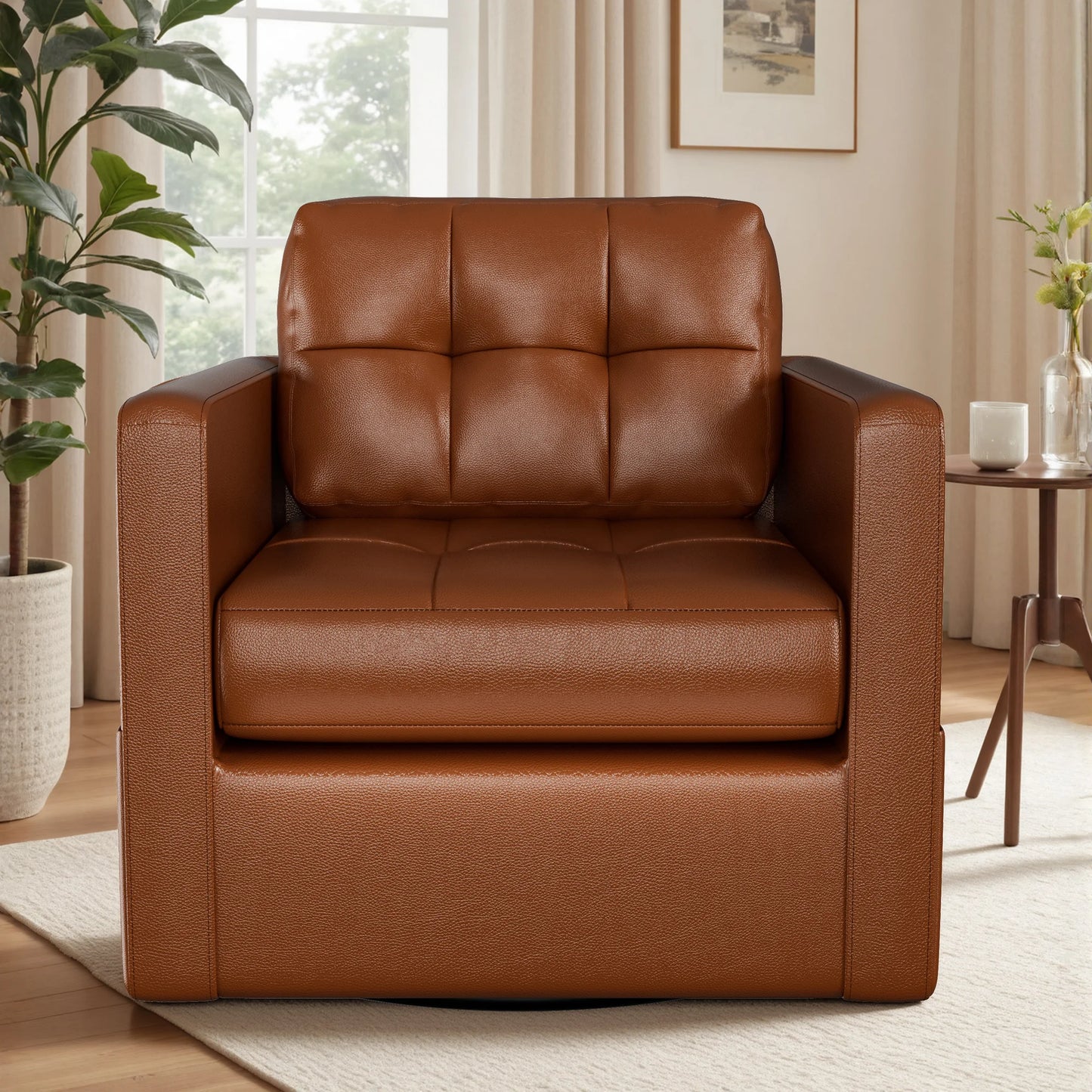 Kerdom Swivel Accent Chair With Pu Leather Upholstery And Pocket