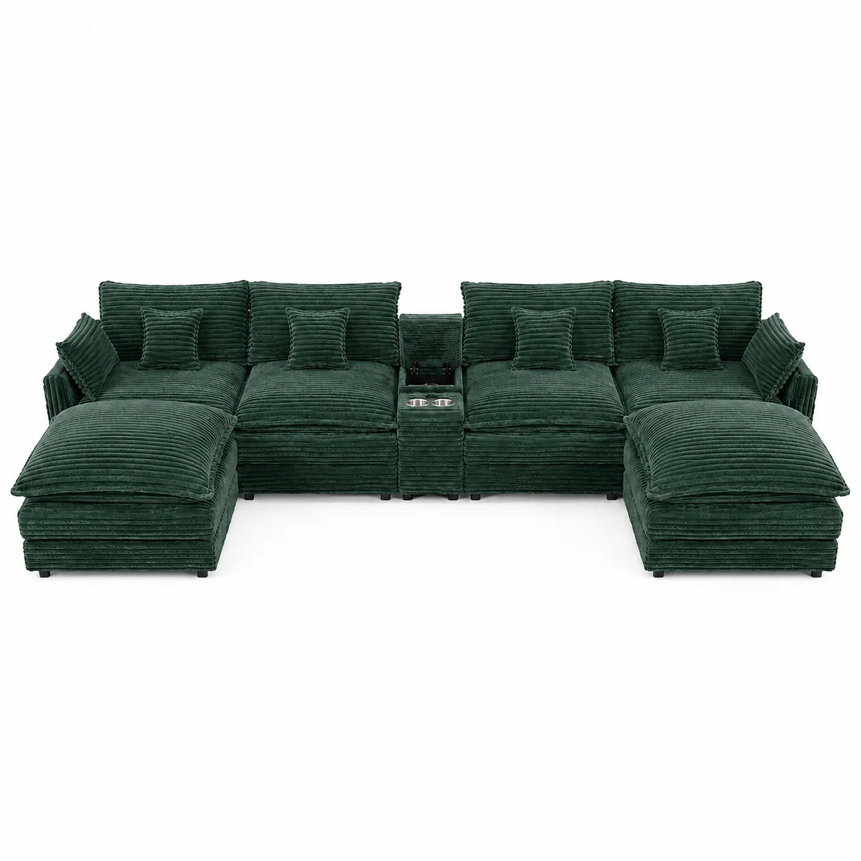 141" 7-Piece U-Shaped Sofa Set, Modular Sectional with Console, Coffee Table & 6 Pillows, for Large Living Room or Office